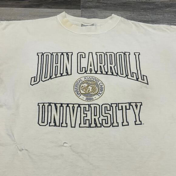 Vintage Gear For Sports John Carroll University White XL Spellout NCCA T-Shirt‎ - Picture 1 of 9